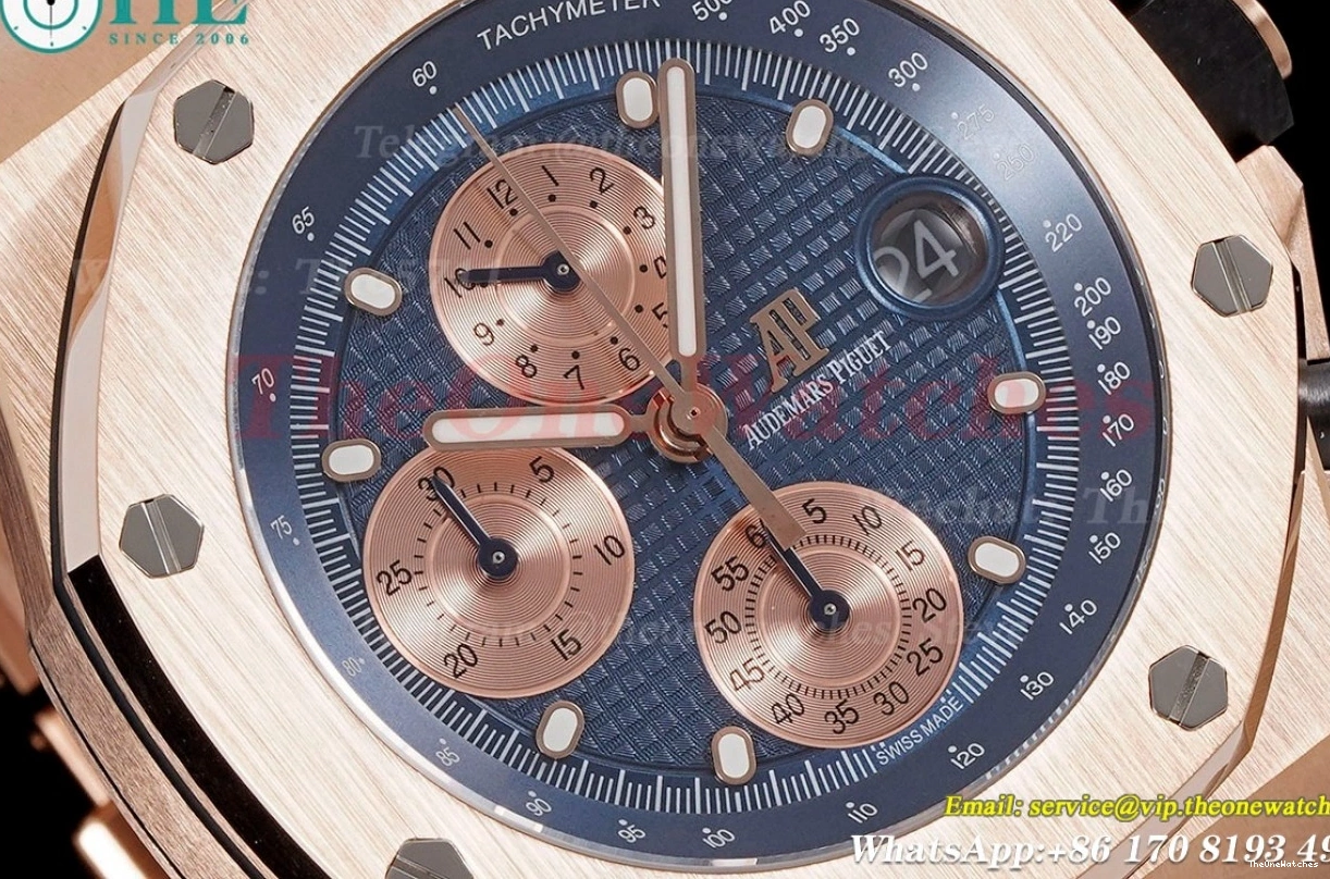 Gold 42mm Blue Oak Royal Offshore APF A7750 RG RG 0303